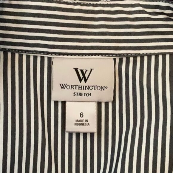 Worthington Stretch Pinstripe Button Up Blouse, size 6 - Picture 3 of 4